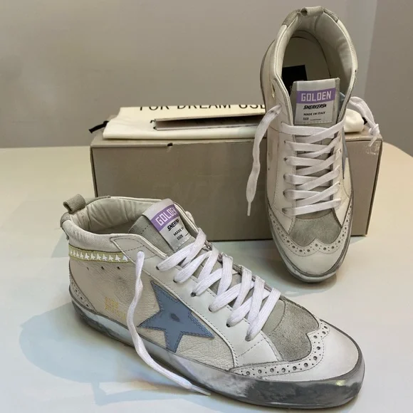 Golden Goose Mid Star Sneaker White Leather/Ice/Blue/Yellow/Metallic sz 38 NIB - Picture 12 of 14